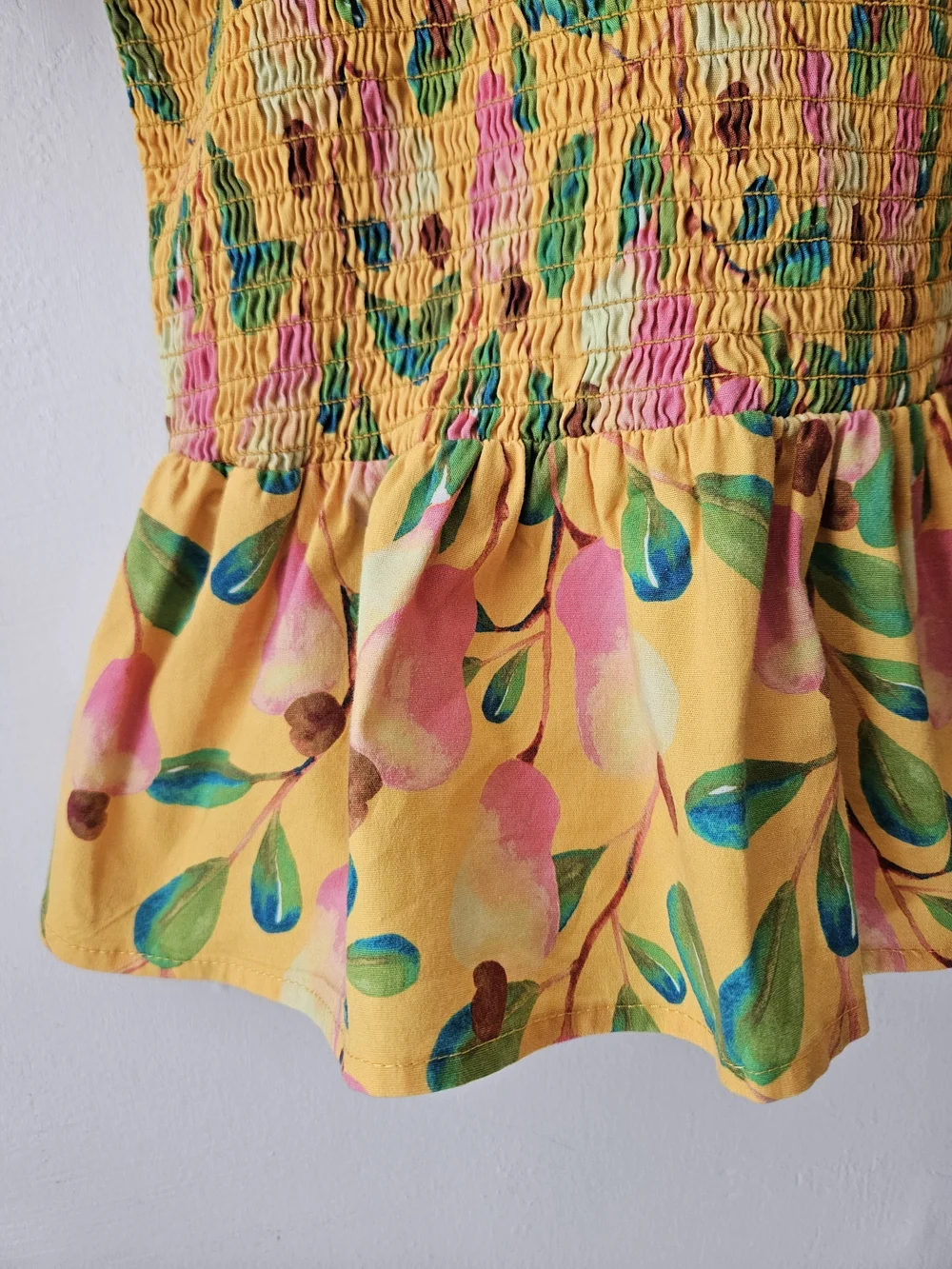 FARM RIO Yellow Floral Smocked Square-Neck Puff Sleeve Blouse Top M
